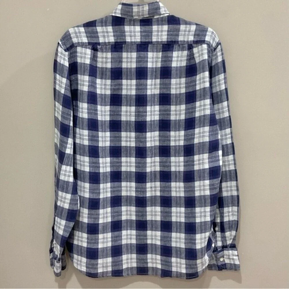 J. Crew Mercantile Linen Shirt Red White & Blue Plaid Men's Sz Med Button Front